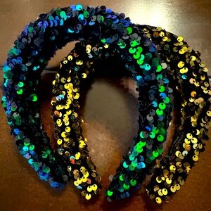 2 sequin headbands green and golden